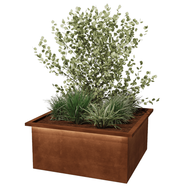 Spawana donica Alabama ze stali corten z diodami LED 100 x 100 x 50 cm
