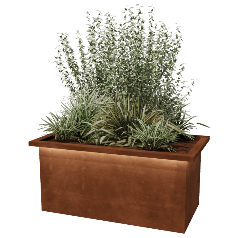 Spawana donica Alabama ze stali corten z diodą LED 100 x 50 x 50 cm