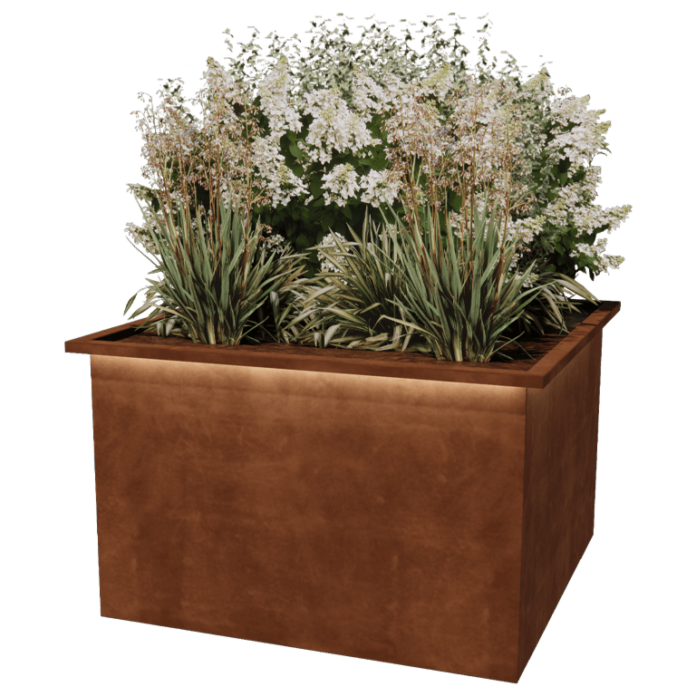 spawane donica Alabama ze stali corten z diodami LED 120 x 120 x 80 cm