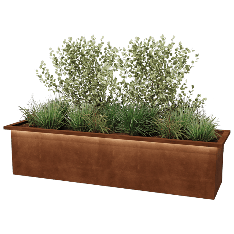 Spawana donica Alabama ze stali corten z diodami LED 200 x 50 x 50 cm