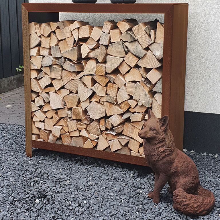 Schowek na drewno ze stali corten Indiana 100 x 100 x 40 cm