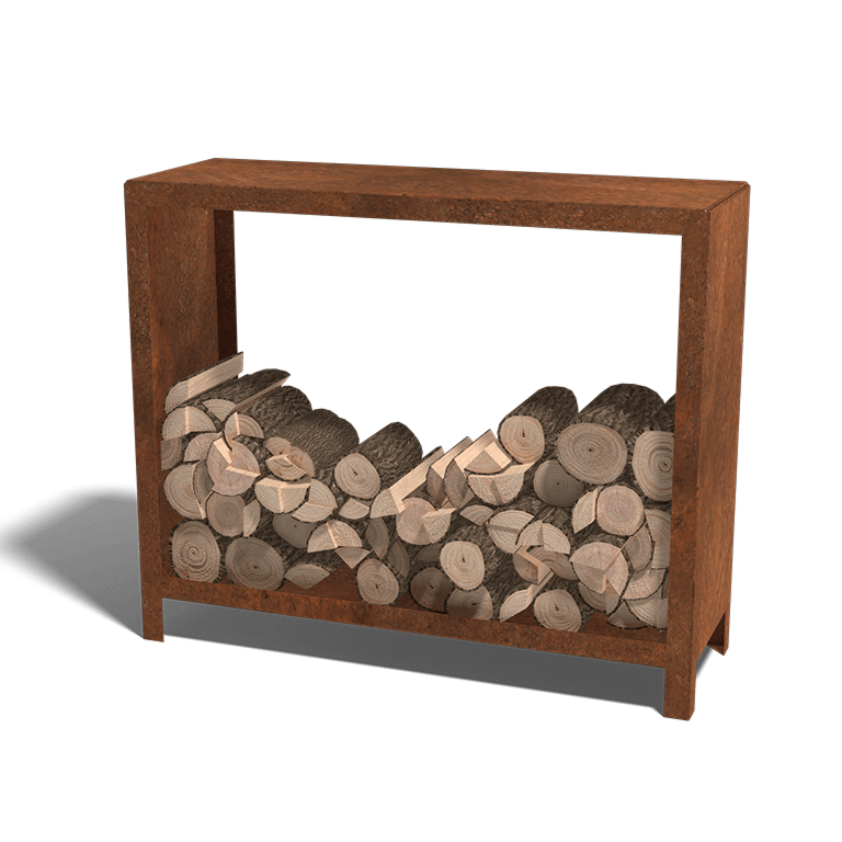 Schowek na drewno ze stali corten Indiana 100 x 120 x 40 cm