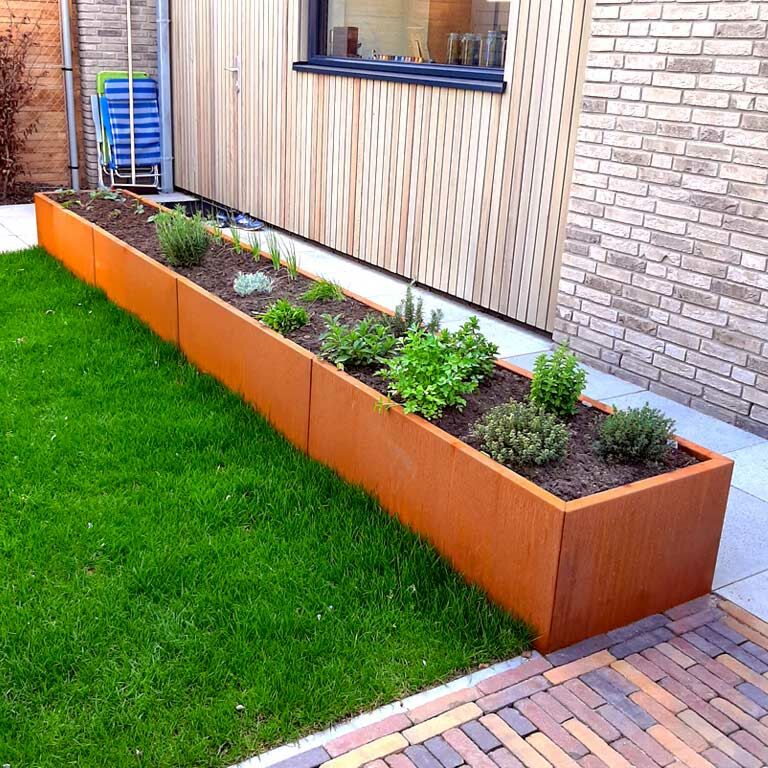 donica ze stali corten Texas xxl 480 x 80 cm