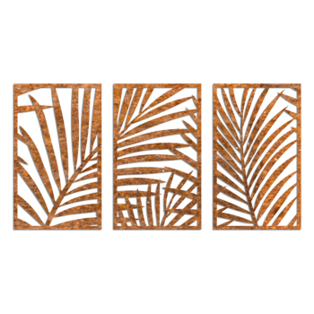 Dekoracja ścienna ze stali corten - Paprocie 3-częściowa Small - 100 x 113,2 cm