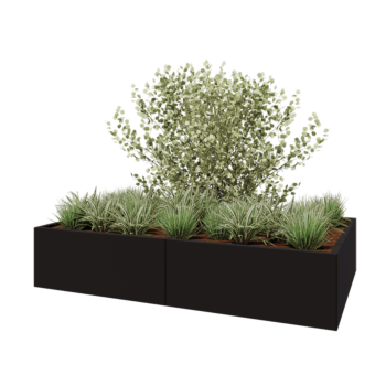 Stalowa donica XXL - Prostokątne - 200 x 120 x 40 cm - RAL9005 matowy (czarny) - Z płytą dolną