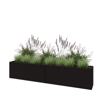 Stalowa donica XXL - Prostokątne - 200 x 30 x 40 cm - RAL9005 matowy (czarny) - Z płytą dolną