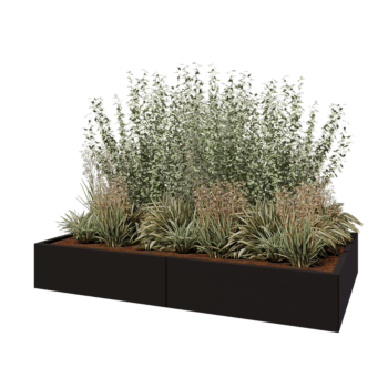 Stalowa donica XXL - Prostokątne - 200 x 120 x 30 cm - RAL9005 matowy (czarny) - Z płytą dolną