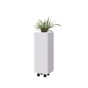 Stalowa donica - Kwadratowe - 30 x 30 x 80 cm - RAL9010 matowy (biały) - Z płytą dolną - Z kółkami