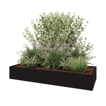 Stalowa donica XXL - Prostokątne - 200 x 80 x 30 cm - RAL9005 matowy (czarny) - Z płytą dolną