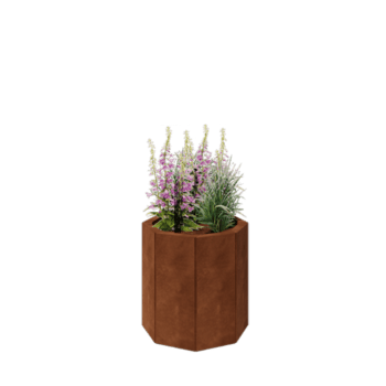 Donica ze stali corten - Ośmiokątne - 48,3 x 48,3 x 50 cm - Z płytą dolną