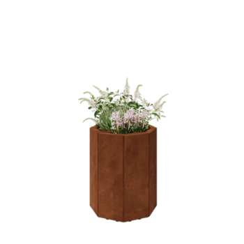 Donica ze stali corten - Ośmiokątne - 48,3 x 48,3 x 60 cm - Z płytą dolną - Z nóżkami