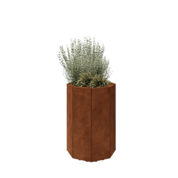 Donica ze stali corten - Ośmiokątne - 48,3 x 48,3 x 70 cm - Z płytą dolną - Z nóżkami