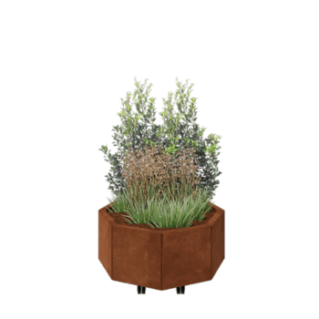 Donica ze stali corten - Ośmiokątne - 72,4 x 72,4 x 30 cm - Z płytą dolną - Z kółkami