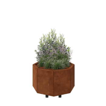 Donica ze stali corten - Ośmiokątne - 72,4 x 72,4 x 40 cm - Z płytą dolną - Z kółkami