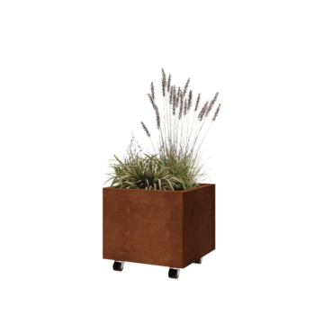 Donica ze stali corten - Kwadratowe - 50 x 50 x 40 cm - Z płytą dolną - Z kółkami