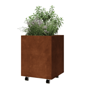 Donica ze stali corten - Kwadratowe - 50 x 50 x 60 cm - Z płytą dolną - Z kółkami