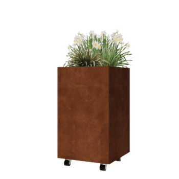 Donica ze stali corten - Kwadratowe - 50 x 50 x 80 cm - Z płytą dolną - Z kółkami