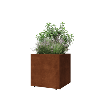Donica ze stali corten - Kwadratowe - 60 x 60 x 60 cm - Z płytą dolną - Z nóżkami