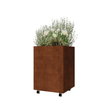 Donica ze stali corten - Kwadratowe - 60 x 60 x 80 cm - Z płytą dolną - Z kółkami