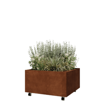 Donica ze stali corten - Kwadratowe - 80 x 80 x 40 cm - Z płytą dolną - Z kółkami