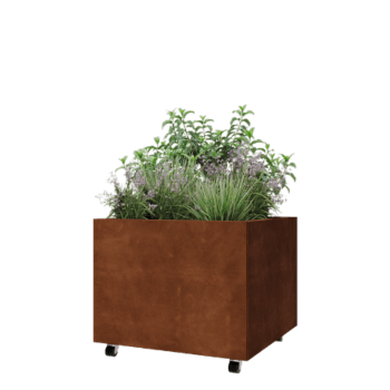 Donica ze stali corten - Kwadratowe - 80 x 80 x 60 cm - Z płytą dolną - Z kółkami
