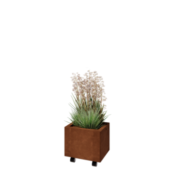 Donica ze stali corten - Prostokątne - 40 x 30 x 30 cm - Z płytą dolną - Z kółkami