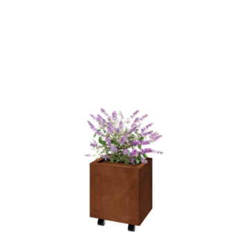 Donica ze stali corten - Prostokątne - 40 x 30 x 40 cm - Z płytą dolną - Z kółkami