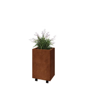 Donica ze stali corten - Prostokątne - 40 x 30 x 60 cm - Z płytą dolną - Z kółkami