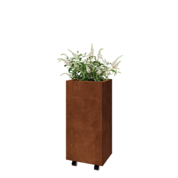 Donica ze stali corten - Prostokątne - 40 x 30 x 80 cm - Z płytą dolną - Z kółkami