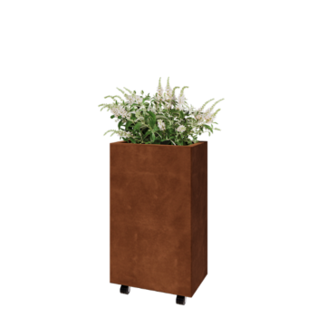 Donica ze stali corten - Prostokątne - 50 x 30 x 80 cm - Z płytą dolną - Z kółkami