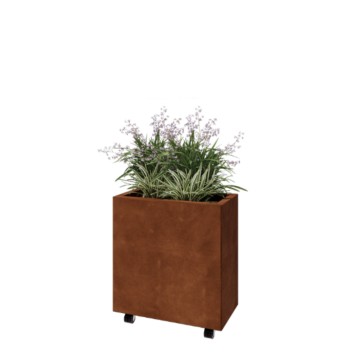 Donica ze stali corten - Prostokątne - 60 x 30 x 60 cm - Z płytą dolną - Z kółkami