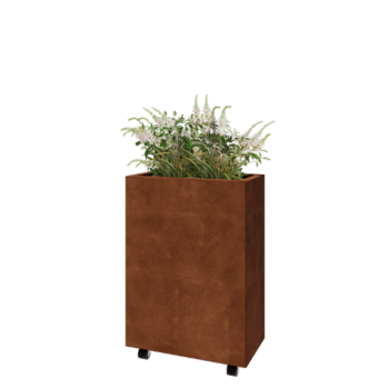 Donica ze stali corten - Prostokątne - 60 x 30 x 80 cm - Z płytą dolną - Z kółkami