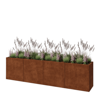 Donica XXL ze stali corten - Prostokątne - 320 x 50 x 80 cm - Z płytą dolną