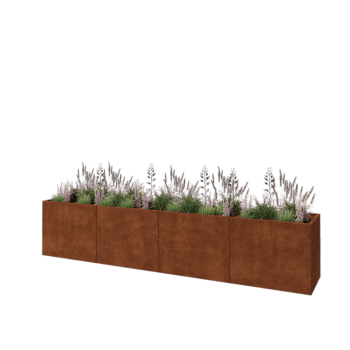 Donica XXL ze stali corten - Prostokątne - 400 x 60 x 80 cm - Z płytą dolną