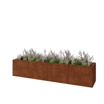Donica XXL ze stali corten - Prostokątne - 400 x 80 x 80 cm - Z płytą dolną
