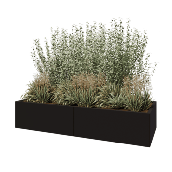 Stalowa donica XXL - Prostokątne - 200 x 80 x 40 cm - RAL9005 matowy (czarny) - Z płytą dolną