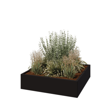 Stalowa donica - Kwadratowe - 120 x 120 x 30 cm - RAL9005 matowy (czarny) - Bez płyty dolnej