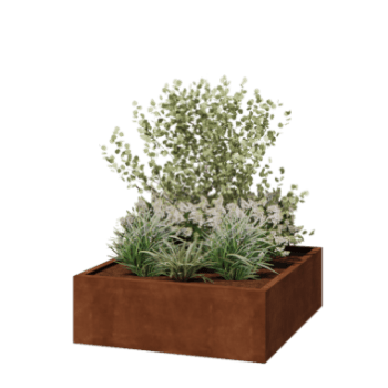 Donica ze stali corten - Kwadratowe - 120 x 120 x 40 cm - Spawany - Z płytą dolną