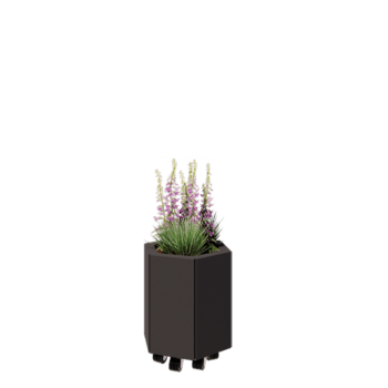 Stalowa donica - Sześciokątne - 39,3 x 34,6 x 40 cm - RAL7016 matowy (szary antracyt) - Z płytą dolną - Z kółkami