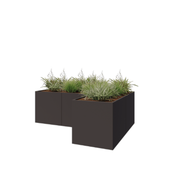 Stalowa donica - L-kształtne - 300 x 200 x 100 cm - RAL7016 matowy (szary antracyt) - Bez płyty dolnej