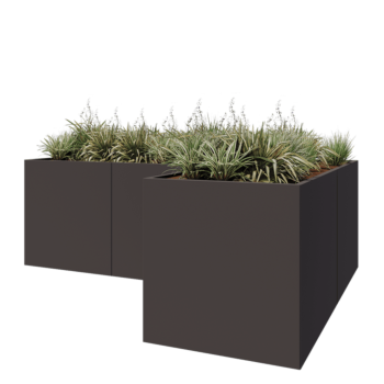 Stalowa donica - L-kształtne - 300 x 200 x 80 cm - RAL7016 matowy (szary antracyt) - Z płytą dolną