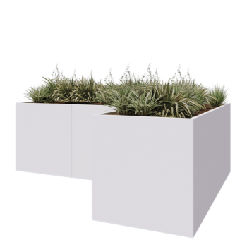 Stalowa donica - L-kształtne - 300 x 200 x 80 cm - RAL9010 matowy (biały) - Z płytą dolną