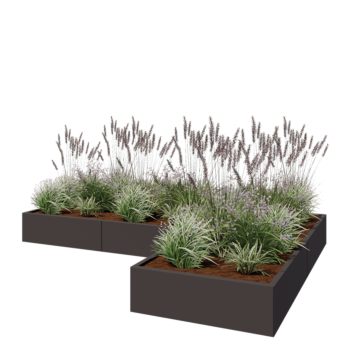 Stalowa donica - L-kształtne - 300 x 200 x 30 cm - RAL7016 matowy (szary antracyt) - Bez płyty dolnej