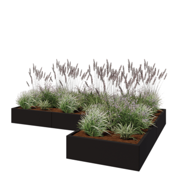 Stalowa donica - L-kształtne - 300 x 200 x 30 cm - RAL9005 matowy (czarny) - Bez płyty dolnej