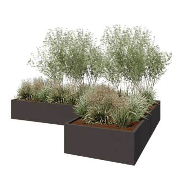 Stalowa donica - L-kształtne - 300 x 200 x 40 cm - RAL7016 matowy (szary antracyt) - Bez płyty dolnej