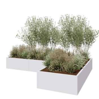 Stalowa donica - L-kształtne - 300 x 200 x 40 cm - RAL9010 matowy (biały) - Z płytą dolną