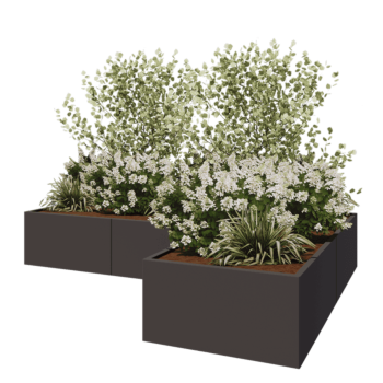 Stalowa donica - L-kształtne - 300 x 200 x 50 cm - Inny kolor RAL - Z płytą dolną