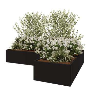 Stalowa donica - L-kształtne - 300 x 200 x 50 cm - RAL9005 matowy (czarny) - Bez płyty dolnej