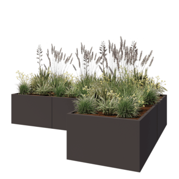 Stalowa donica - L-kształtne - 300 x 200 x 60 cm - Inny kolor RAL - Z płytą dolną