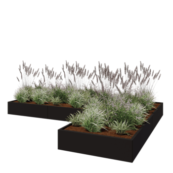 Stalowa donica - L-kształtne - 360 x 240 x 30 cm - RAL9005 matowy (czarny) - Z płytą dolną